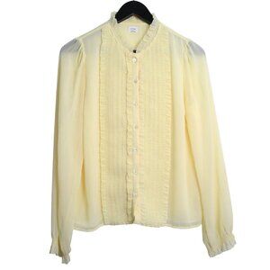 Aritzia Wilfred Fiji Butter Yellow Tuxedo Ruffle Blouse Long Sleeve Size Small